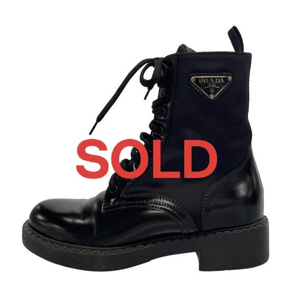 PRADA - Black Nylon Brushed Leather Women's Boots 810-062425 - Picture 1 of 12